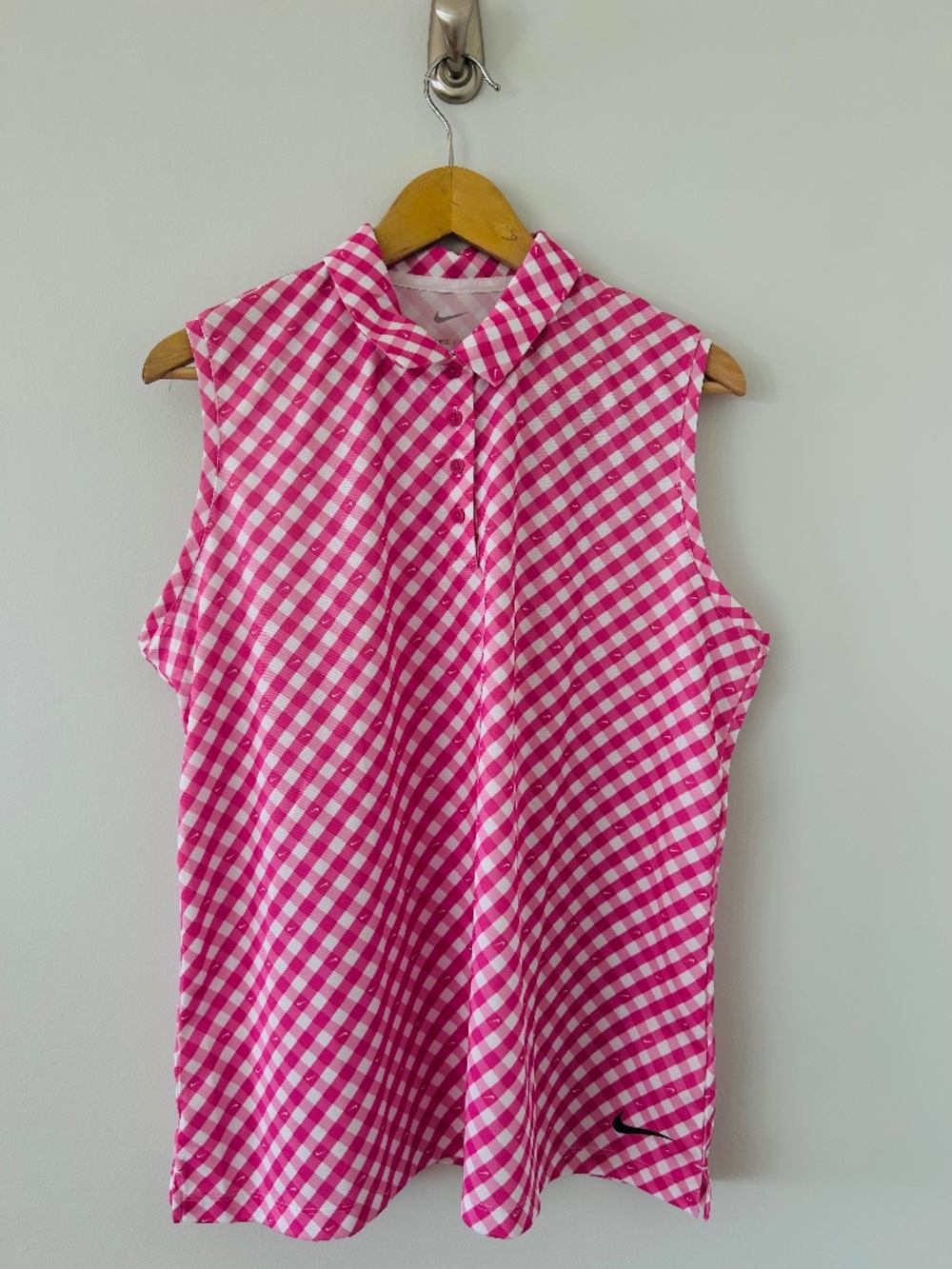 NWT Nike Women's Dri-FIT Victory Sleeveless Gingham Print Golf Polo Sz XL